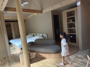 Bedroom and lounge inside the cabin